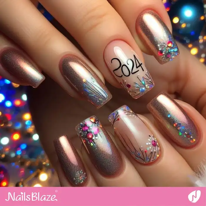 Embellished New Year Nail Design |  2024 Nails - NB1334